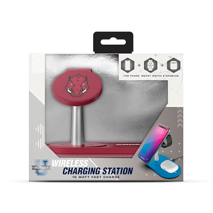 SOAR Collegiate 3-in-1 Wireless Charging Station - color: Arkansas Razorbacks