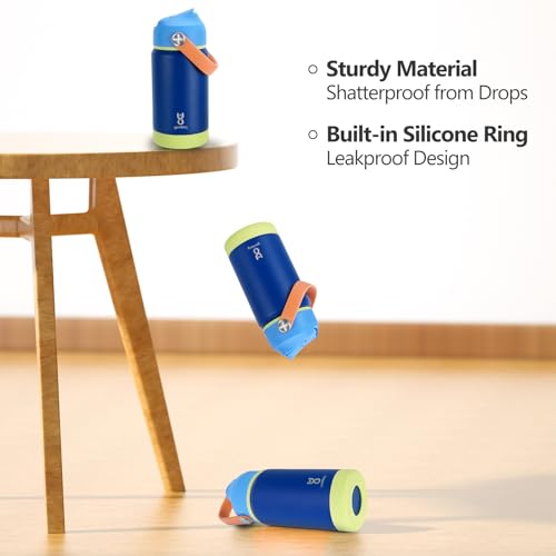 Kids Insulated Water Bottle with Straw Lid & Silicone Handle,12oz Kids Leak Proof Water Bottle for School Boys Girls,Double Wall Vacuum Stainless Steel with Non-slip Silicone Base(Dark Blue) - color: Dark Blue, size: 12 Ounces