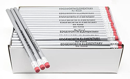 Pencil Guy Promotional Personalized Silver Round Pencils | 144 to a box, 19 color(s) to choose from, Imprinted - color: Silver, size: 1 Count (Pack of 144)