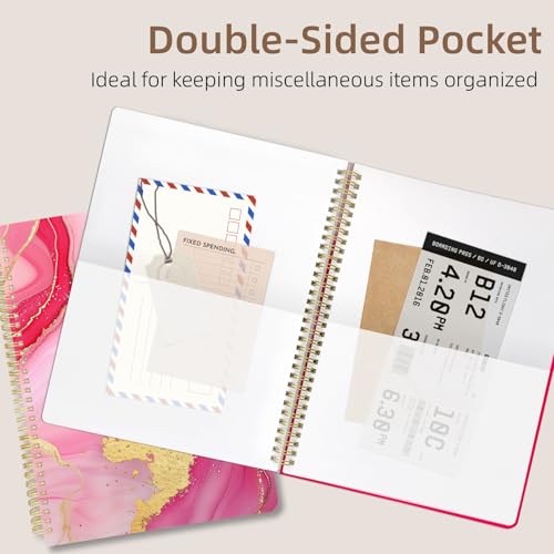 Cute Spiral Notebook journal A4 Aesthetic Pretty Design for Women Girls Kawaii with Pocket, 8.5 x 11 inch, Graph, Marble - color: Pink Marble, style: Graph