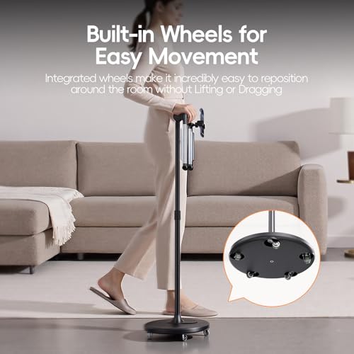 Floor Phone Stand for Recording, Overhead Phone Mount with Wheels and Weight Base, Free Rotation Aluminum Digital Heavy Duty Stand with Adjustable Angles & Height for Content Creation