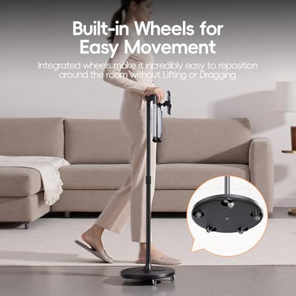 Floor Phone Stand for Recording, Overhead Phone Mount with Wheels and Weight Base, Free Rotation Aluminum Digital Heavy Duty Stand with Adjustable Angles & Height for Content Creation