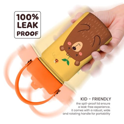 Bear Water Bottle - Kids Water Bottle with Straw Lid - 12 Oz Insulated Stainless Steel Water Bottles for Kid Boys - Travel Cup for School Sports - color: Bear 2