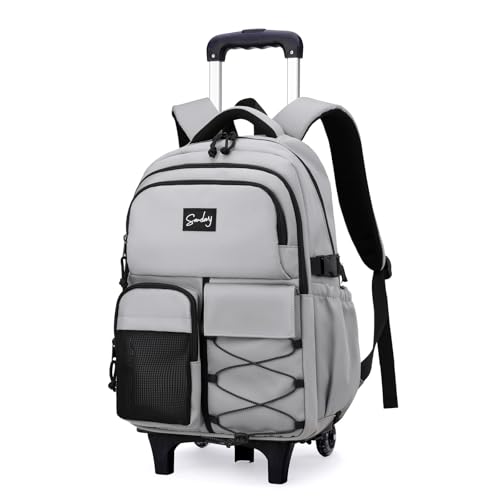 Rolling Backpack for Boys with Wheels Roller Laptop Bookbag for Kids | Trolley Bag for School Wheeled School Bag for Teen Boys Light Gray - color: H 2 Wheels-light Grey