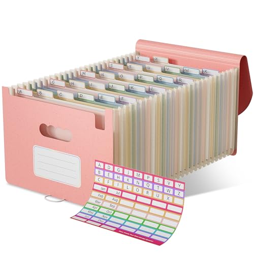 EcoStash 26 Pockets Accordion File Organizer, Strawberry Pink | Wheat Straw, Expanding File Folder with A-Z Tabs, BPA Free, Letter/A4 Size, Monthly Bill Receipt Organizer, School Office - color: Strawberry Pink