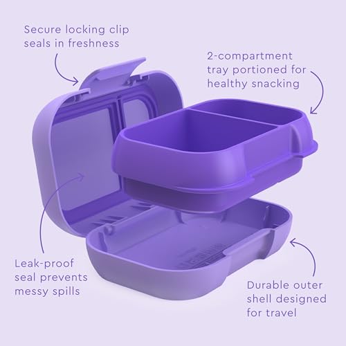 Bentgo Kids Snack Leak-Proof 2 Compartment Bento-Style Container | For Snacks & Small Meals, Easy-Open Latch, Dishwasher Safe, BPA-Free for School, Daycare, & Sports, Ages 3+ (Purple) - color: Purple