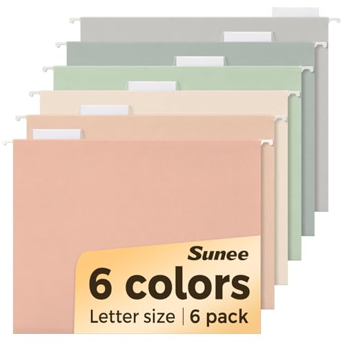 SUNEE Hanging File Folders, 6 Pack Letter Size Hanging File Folders with 1/5-Cut Tabs, Ideal for Home and Office Organization and Papers Classification,Morandi Colors - color: Morandi