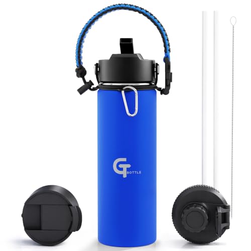 18oz Kids Water Bottle, Insulated Stainless Steel with Straw Lid, 3 Lids, Leakproof, Paracord Handle, BPA-Free for School & Sports (Dark Blue, 18oz) - color: Dark Blue, size: 18oz