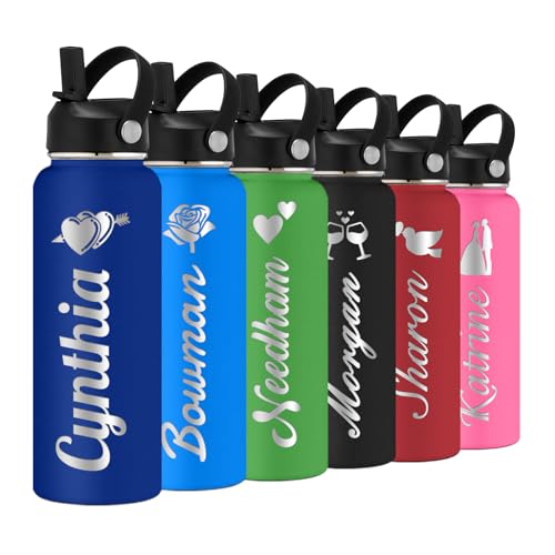 Personalized Water Bottle with Straw Lid for School,Custom Engraved Insulated Stainless Steel Sports Water Bottle with Name for Girls Boys Women Men(24oz/32oz/40oz,12 Colors) - color: Navy, style: Valentine's Day