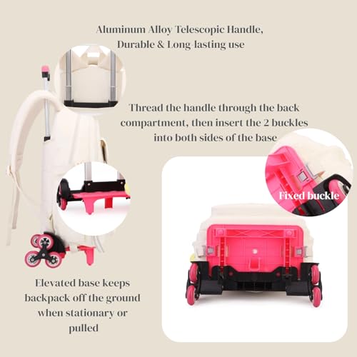 EKUIZAI Solid Girls Rolling Backpack for Kids Roller Bookbag with Wheels for Middle School Students Girls Trolley Backpack, White - color: A-6-wheel White, style: 6 Wheels