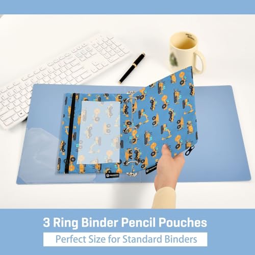 Excavator Concrete Mixer Pencil Pouch for 3 Ring Binder, Binder Pencil Pouches with Clear Window Zipper Pencil Case for Office College Supplies, 2PCS (B0308) - color: B0308