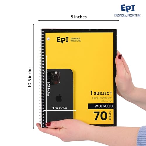 EPI Spiral Notebook | Wide - 70 Sheets, Durable Spiral Binding | 10.5 x 8 in | Classroom Supplies | School, Office, Note Taking, Journaling - 6 Pack - color: Yellow, size: 6