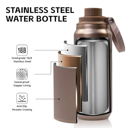 Greylock 20 oz Insulated Water Bottle with Straw Lid, Reusable Stainless Steel Sports Water Bottles with Foldable Handle, Leak Proof, Double-Wall Vacuum Insulation, 24 Hours Cold (Sunset Bronze) - color: Sunset Bronze, size: 20 Ounces