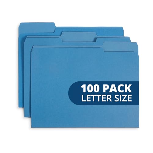 Blue Summit Supplies 100 File Folders, Letter Size, 1/3 Cut Tab, Blue | Durable 11pt uncoated paper, 1/3 cut top tab, assorted tab positions, for office, school, and home filing - color: Blue