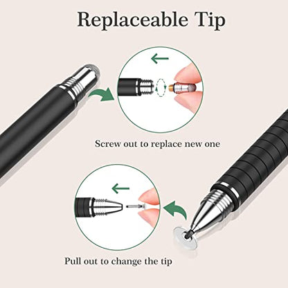 MEKO Universal Stylus,[2 in 1 Precision Series] Disc Stylus Touch Screen Pens for All Capacitive Touch Screens Cell Phones, Tablets, Laptops Bundle with 6 Replacement Tips - (2 Pcs, Black/Rose Gold) | MEKO 1st Gen Stylus, Fiber & Disc Tips, High Precision