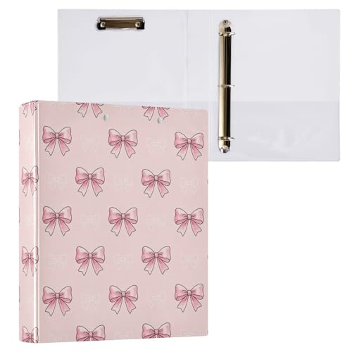 Pink Ribbon Bow 3 Ring Binder 1.5 Inch Round Clipboard Harcover Binder Organizer with 2 Pockets for Home Office Supplies - color: Bows