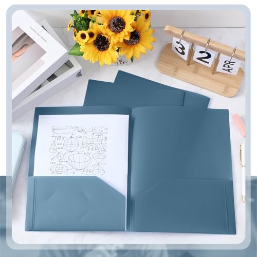 Gueevin 100 Pack Plastic Folder with Pockets, 2 Pocket Folders, Plastic Glossy Folders Fit Letter Size Paper, Heavy Duty Durable File Folder with Business Card for Home Office School (Blue Grey) - color: Blue Grey