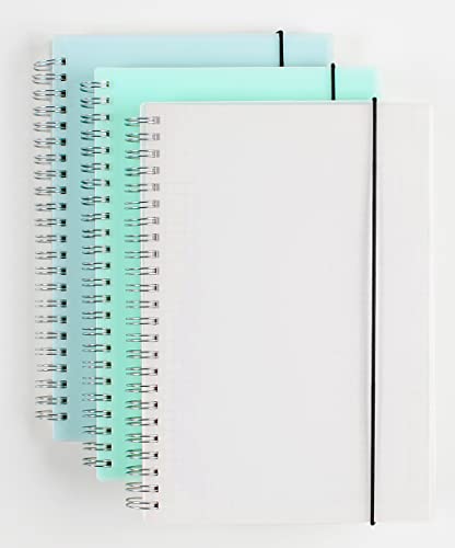 3 Pack A5 Spiral Graph Notebook with 120gsm Thick Paper, Grid Spiral Notebook with Plastic Hardcover and Elastic Band Closure, 80 Sheets Per Pack 5.7x 8.3 inches - size: A5