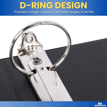 1InTheOffice 2 Inch 3 Ring Binder, D Ring Binder, View Binder with Label Holder, 8.5" x 11", 2" Capacity, Black, 2 Pack