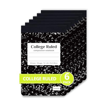 ONAVIA Mini Composition Notebooks, College Ruled, 160 Pages, 6 Pack, Black | 4.75 x 7.5 in, 80 ct, Small Composition Notebook, Fit in Purse, Topbound Notepad, Marble Comp Books, Notebook for School - color: Black, style: 6 Pack