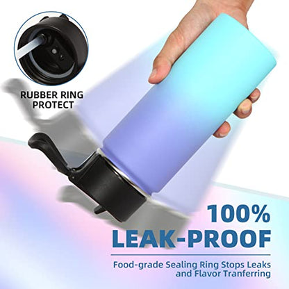 Volhoply 18oz Insulated Water Bottle Bulk 2 Pack,Kids Stainless Steel Water Bottles with Straw Lid,Double Wall Vacuum Metal Cups,Wide Mouth Reusable Sports Flask For Cold Drink(Purple Blue,2 Set) - color: Purple Blue