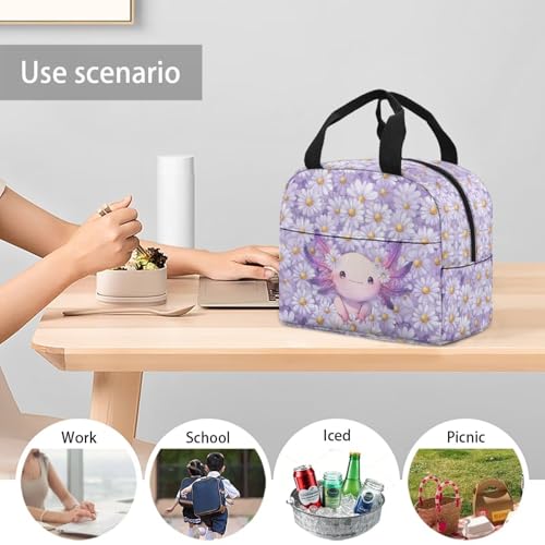 Purple Axolotl Girls Lunch Box Large Capacity Insulated Lunch Bag Thermal Picnic Cool Bags for School Picnic Travel Hiking Camping - color: Purple Axolotl