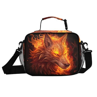 Flames Wolf Kids Lunch Box Insulated Lunch Bags Cooler Tote Bag with Removable Shoulder Strap for Boy Girl Student 20848586 - color: Wolf