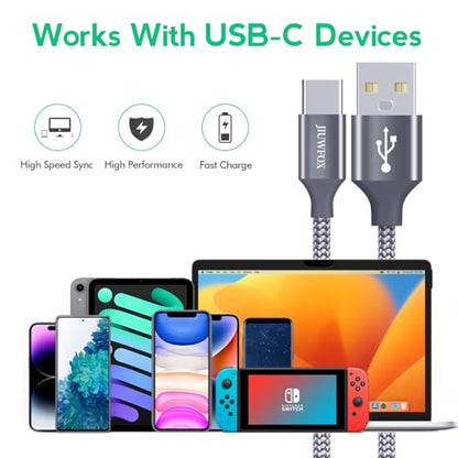 JIUWFOX USB to USB C Cable (6ft, 5Pack) for iPhone 17/17 Pro/17 Pro Max/16 Pro/16 Pro Max Fast Charging, USB C Charger Cord for Galaxy S25 S24, Pixel 10 9 and More - size: 6+6+6+6+6 ft