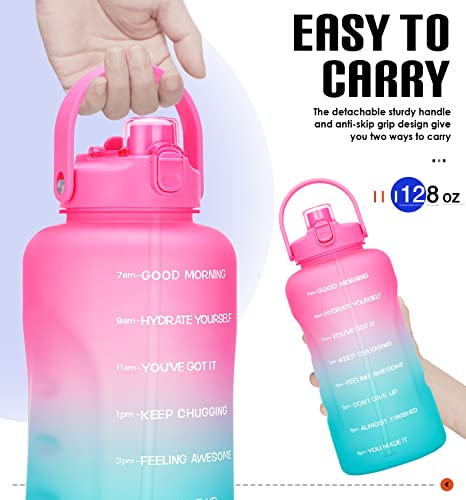 HydroPal 1 Gallon Water Bottles with Straw, 128 oz Water Bottle BPA Free Innovative 2-IN-1 Lid Gym Bottle with Times to Drink Motivational, Large for Sports Fitness Camping Water Jug （13.8X5.5 inch） - color: Sweet Peach