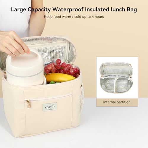 Voova Stackable Stainless Steel Thermal Lunch Box with Lunch Bag and Cultery Set for Adult Women Men, 3 Tier Leakproof & Microwave Safe Insulated Bento Boxes Food Container for Work, Beige - color: Beige