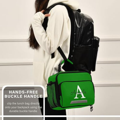 Custom Student Lunch Bag for Boys Girls Green Solid Color Personalized Name Lunch Box Insulated Cooler Bag for School Picnic Office - color: Multi25