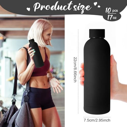 Bokon 10 Pcs Stainless Steel Water Bottle Bulk Teacher Employee Appreciation Gifts School Double Layer Vacuum 17 oz Small Mouth Sport Insulated Metal Reusable Flask Leakproof Lid - color: Black