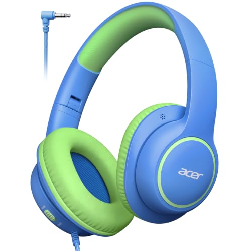 Acer Kids Headphones Wired for School - Over Ear Design, 85/94dB Safe Volume Limit, 3.5mm Jack Foldable Headphones for Toddler Boys Girls Classroom Yoto Player Chromebook Travel (Blue Green) - color: Blue Green