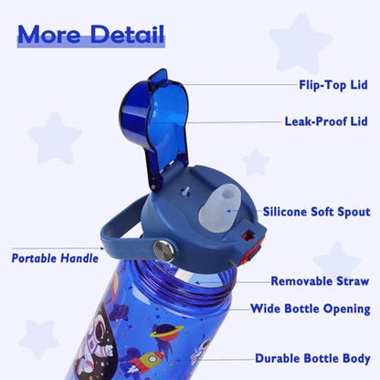 20oz Kids Water Bottle For School or Travel, Leak-Proof & Dishwasher, Durable Plastic Sport Water Bottle With Straw and Handle, Astronaut - color: Blue astronaut