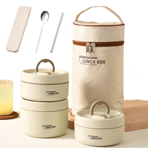 Portable Insulated Lunch Container Set, 2026 Upgraded Stainless Steel Lunch Container, 4 Tier Separat With Insulated Lunch Bag, Hot Food Lunch Containers, Unisex,For Work Picnics Camping (Beige3-Tier) - color: Beige3-Tier