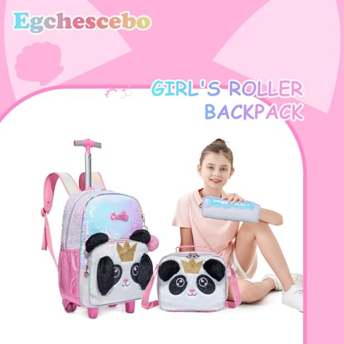 Kids Rolling Cats Backpack for Girls Plush Trolley Suitcases Luggage Travel with Wheels Bookbag Wheeled 17" 3PCS Roller Backpacks Set Toddler Back Pack School Bags for Elementary Pink - color: 5315-maomi-pink
