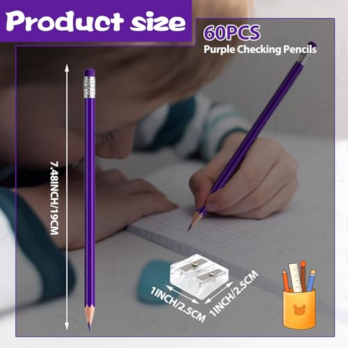 60 PCS Purple Pencils Bulk with Eraser, Pre-Sharpened HB Pencils for Writing & Drawing, School Supplies for Kids Homework, Tests, Art Crafts & Teacher Grading (Purple) - color: purple