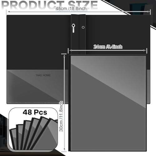 Henoyso 48 Pcs Plastic Folders with Clear Front Pocket and 3 Prong Take Home Plastic 2 Pocket Folder Back to School for Students Parent Teacher Communication for School Office (Black) - color: Black