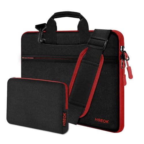 Hseok Laptop Shoulder Bag 15-15.6 inch Shockproof Water-Resistant HandBag with Small Case Compatible with MacBook Pro Neo 16" M5 M4 M3 M2 M1, Mac Pro Air 15", XPS 15/16, Most 15" 15.6" 16",Red Zipper - color: Red Zipper, size: 15"-15.6"