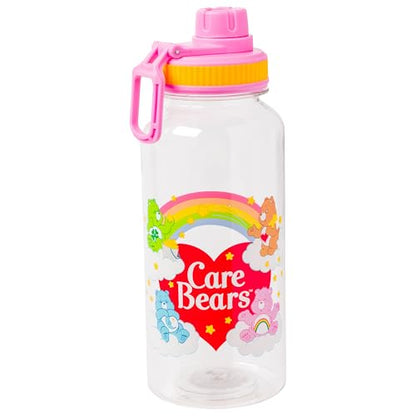 Silver Buffalo Care Bears Twist Spout, Plastic Water Bottle, 32oz | Includes Sticker Set, You Stick Yourself, 0.95 Liters - color: Care Bears Rainbow Heart
