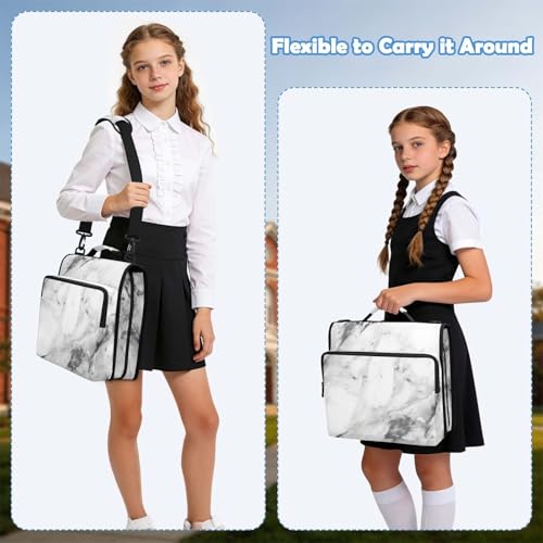 3 Ring Binder Zipper Binders Black-White Marble Pattern Expanding File Folder Multiple Pockets & Storage Organizer