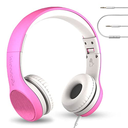 LilGadgets Connect+ Style On-Ear Kids Headphones with Microphone - SharePort Technology, SoftTouch Padding, Detachable Cable, Volume Limiting, Durable & Adjustable - Pink - color: Pink