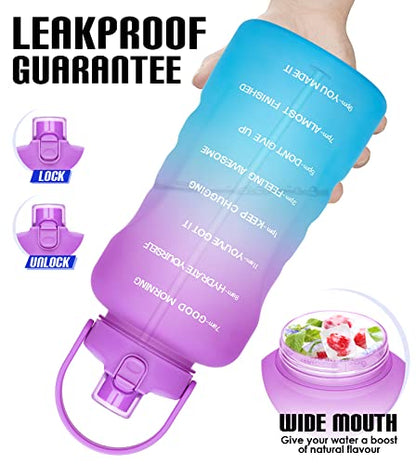 HydroPal 1 Gallon Water Bottles with Straw, 128 oz Water Bottle BPA Free Innovative 2-IN-1 Lid Gym Bottle with Times to Drink Motivational, Large for Sports Fitness Camping Water Jug （13.8X5.5 inch） - color: Jacaranda