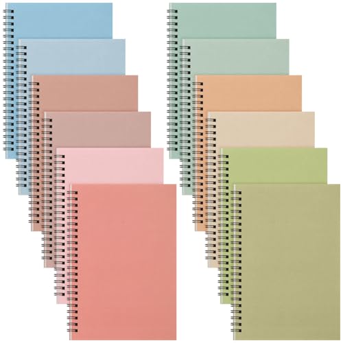 Fuutreo 12 Pcs Spiral Notebook for Work A5 8.3 x 5.7 Inch College Ruled Spiral Journal Notebook Kraft Cover Ruled Paper, 12 Color, 60 Sheets, 120 Pages for Office School(Earthy Color) - color: Earthy Color