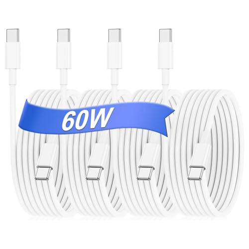 4-Pack 6FT USB C to USB C Cable for MacBook Air MacBook Pro Charger,iPad Pro 12.9 11 inch, iPad Air 5 4, Mini 6, iPhone 15 Pro Max Plus, Pixel, Samsung, USBC Type C Fast Charging Cord-3, White - color: White, size: 6Ft+6Ft+6Ft+6Ft