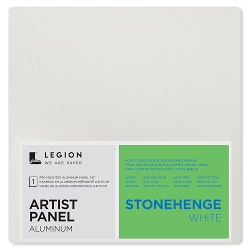 Legion Artist Panel, 1/8" Composite Brushed Aluminum with Stonehenge 100% Cotton White 250gsm Paper, 6 x 6 inches for Dry Media - size: 6 x 6