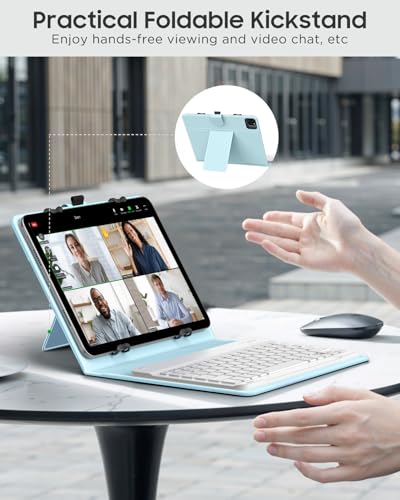 MoKo Universal Tablet Case with QWERTY Keyboard for 9",9.7",10.1",10.2",10.4",10.5",10.9" Tablet, with Removable Wireless Bluetooth Keyboard&Pen Holder for iPad, Samsung, Fire, Pixel, Other, Sky Blue - color: Sky Blue