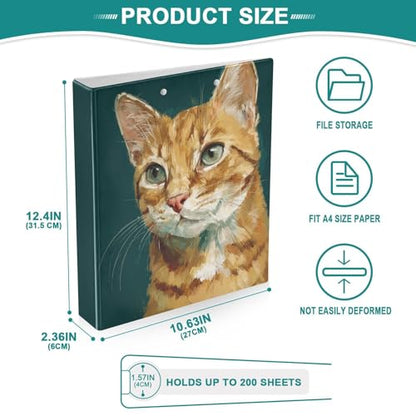 Fustylead American Shorthair Cat Impressionist Painting 3 Ring Binder, D-Rings 1.5" Hardcover Folder, Fits 200 Sheets of A4 Paper, Durable Clipboard & Clean View with Inside Pockets for School Home Of - size: 12.4x10.63x2.36 Inch-1 Pack
