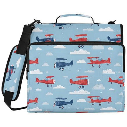Cute Airplanes Cartoon 3 Ring Zipper Binder Bag with Laptop Pockets and Shoulder Strap Tote Binders Organizer Case for School Office - color: Airplanes