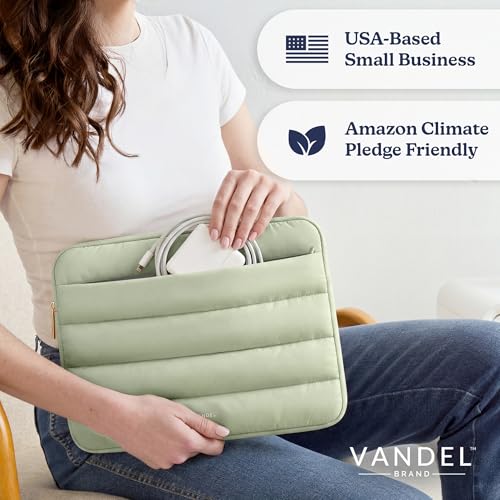 Vandel Puffy Laptop Sleeve Case for 13-14 inch Laptop Sleeve Bag Case 13.3 Inch with Zipper Pocket, Compatible with MacBook Air 13, Pro 14/13 iPad Pro 12.9, HP Dell ASUS, Computer Bag Cover - color: Sage